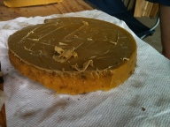 bottom of the beeswax chunk - layer of propolis